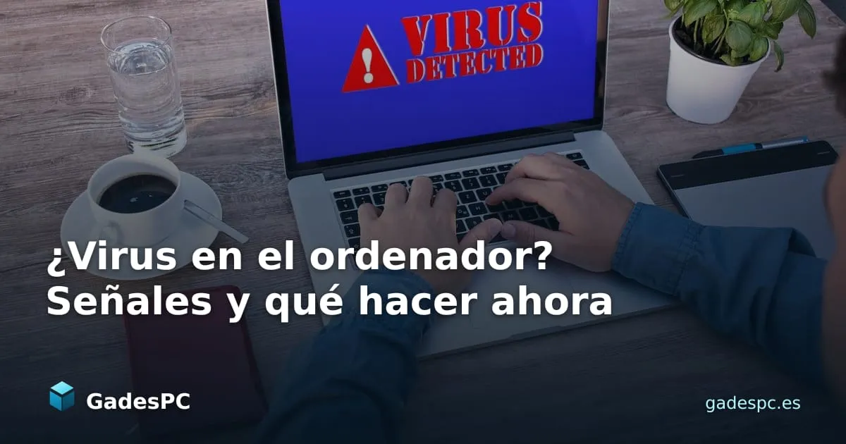 Portátil con un aviso de virus detectado en la pantalla
